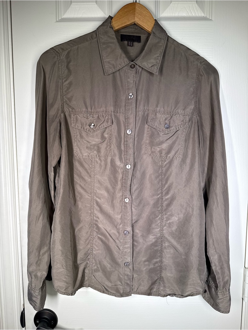 Pure Collection Taupe Button-Front Women's Silk Blouse Safari Quiet Luxury